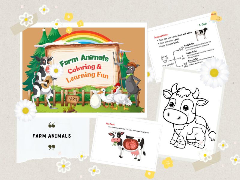 Farm Animals Coloring and Learning Fun
