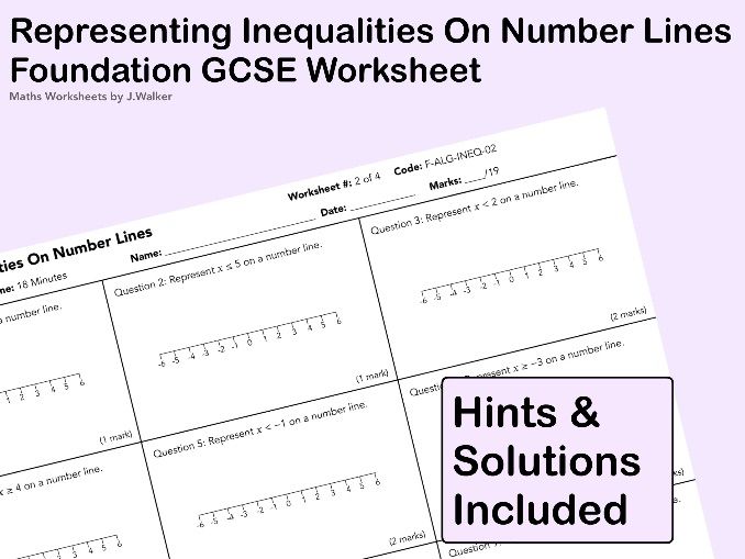 GCSE Maths Worksheet: Representing Inequalities On Number Lines- Foundation Tier