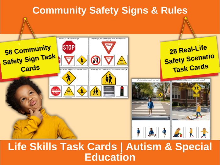 Community Safety Signs Life Skills Task Cards