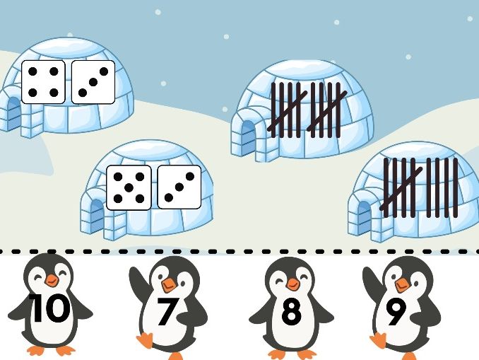 Penguin Number Matching Activity – Igloos 1–10 (3 Sheets)