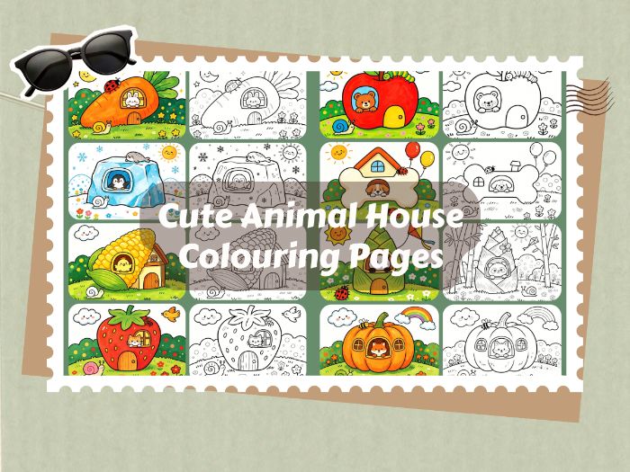 8 Animal House Colouring Pages with Colored Examples