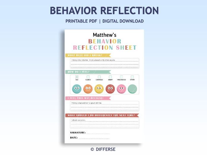Behavior reflection sheet | Think sheet | Behaviour Analysis | Self Reflection