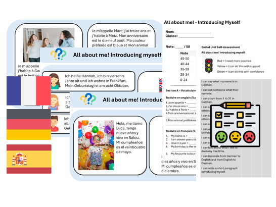 All About Me! Introducing myself (French, German & Spanish) -Teaching & Assessment Package