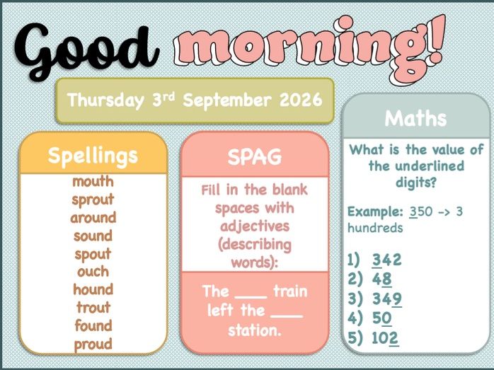 Year 3 Autumn 1 2026 Morning Starters (8 weeks)