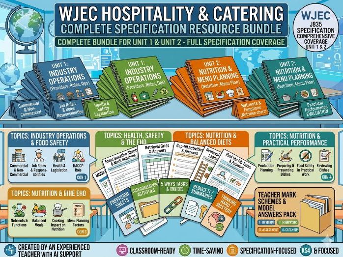 WJEC Hospitality and Catering Complete Specification Resource Pack Bundle | Unit 1 and Unit 2