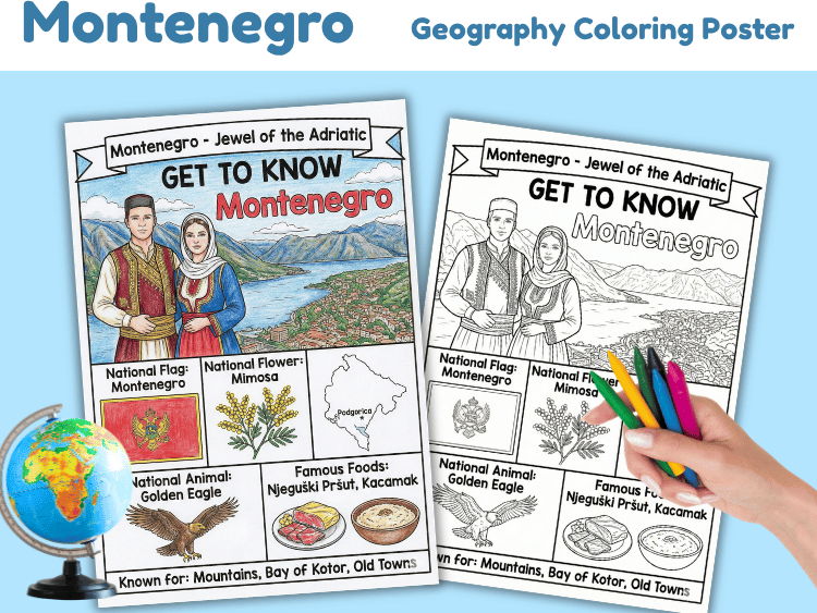 Montenegro Geography Coloring Poster | Country Facts for Kids