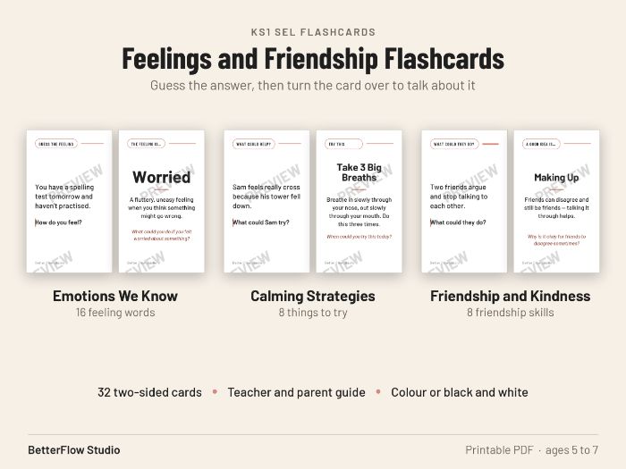 KS1 Feelings and Friendship Flashcards (SEL)