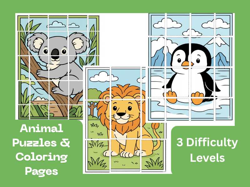 Animal Puzzles & Coloring Pages -Visual Discrimination & Fine Motor Skills