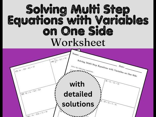Solving Multi Step Equations with Variables on One Side Worksheet (w solutions)