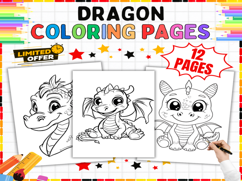 Dragon Colouring Pages | 12 Cute Baby Dragons Printable Worksheets for Kids Creative Fantasy Art