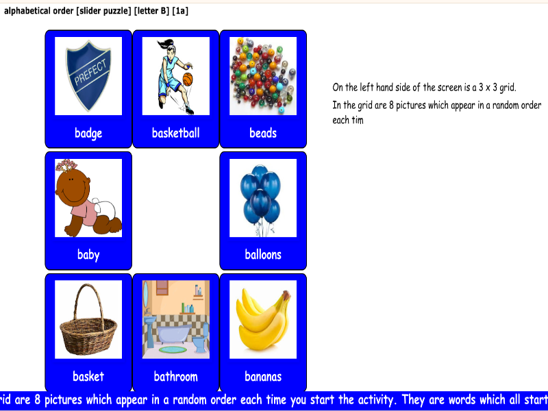 alphabetical order [slider puzzle] [letter B] [1a]