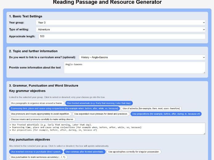 Reading Fluency Passage Prompt Generator