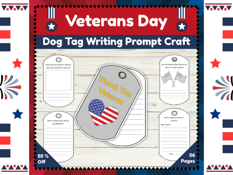 Veterans Day Dog Tag Prompt Writing Craft : DIY Craftivity