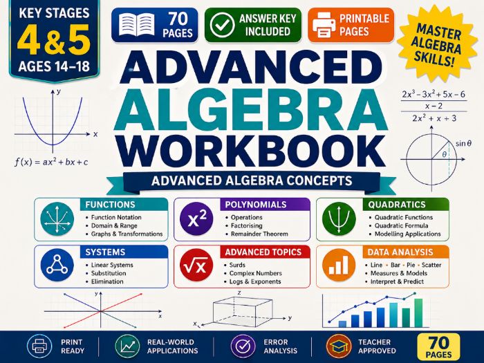 Advanced Algebra Workbook | KS4 & KS5 Maths | Functions, Quadratics & Polynomials