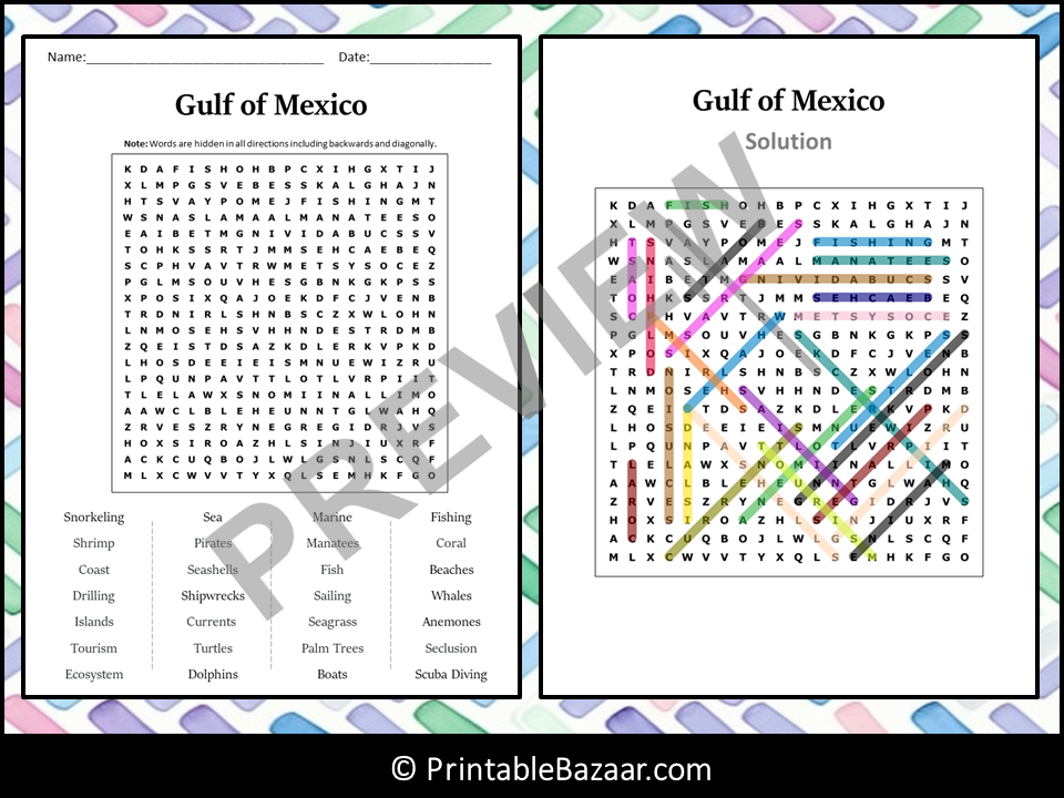 Gulf of Mexico Word Search Puzzle Worksheet Activity | Teaching Resources