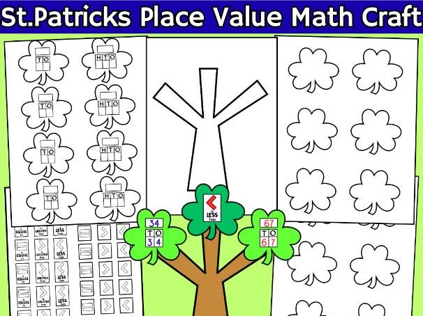 Place Value Shamrock Tree Comparisons Craft St.Patricks Day March Math Activity