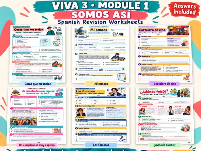 Viva 3 Module 1 – Somos así | Spanish Revision Worksheets + Answers | KS3