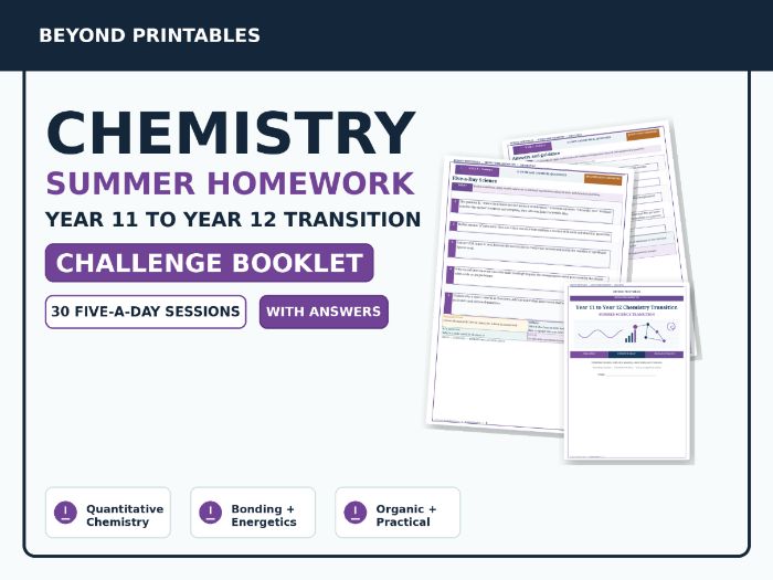 Chemistry Summer Homework Booklet A LEVEL PREPARATION— Year 11 to Year 12 Transition — Challenge