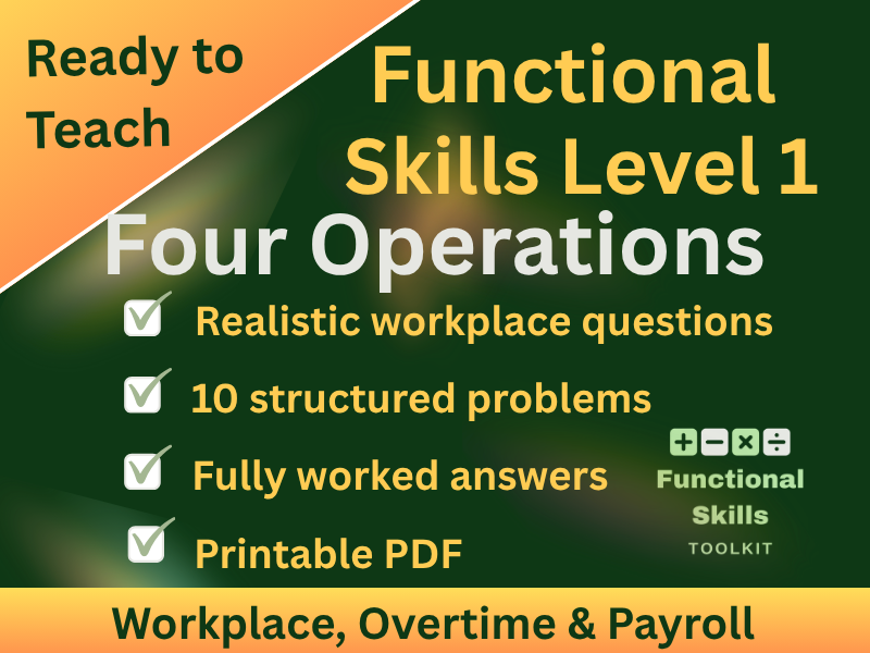 Functional Skills Four Operations  L1 Worksheet