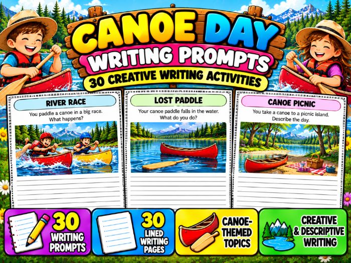 Canoe Day Writing Prompts | 30 Creative Writing Activities & Worksheets