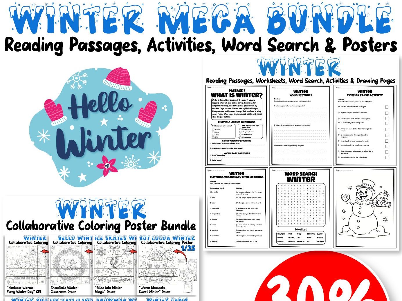 Winter MEGA Bundle: Reading Passages, Activities, Word Search & Posters
