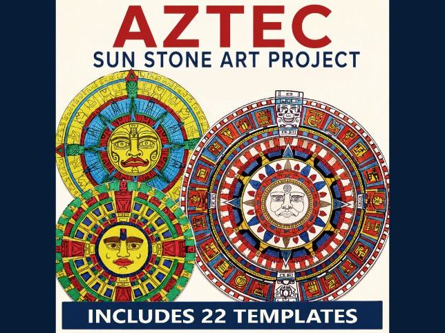 Aztec Sun Stone Art Project, Ancient Aztec Art Activity 22 Printable Templates