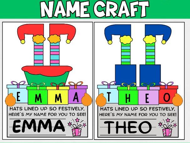 Elf Name Craft | Christmas Name Activity Winter Literacy & Fine Motor Craft