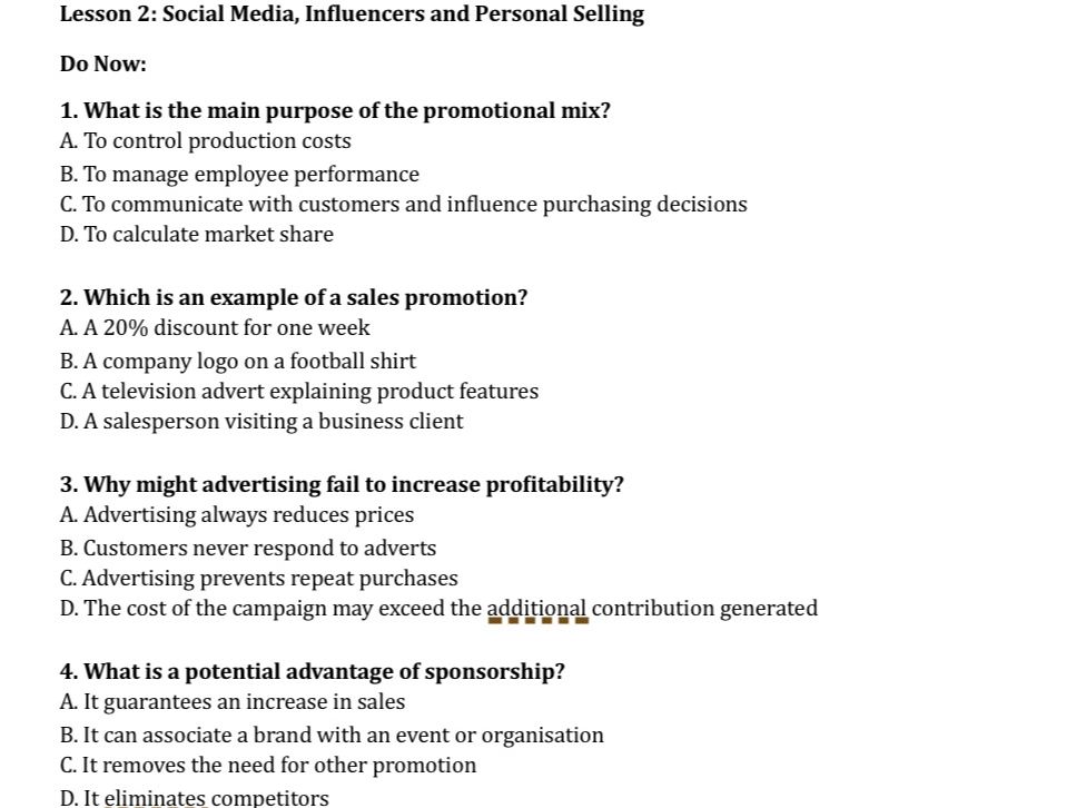 AQA A Level Business (new spec) - 1.3 Marketing Management