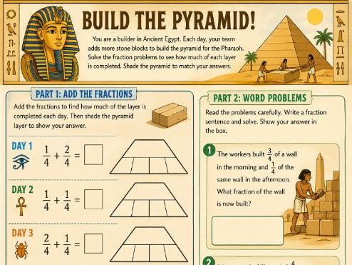 Engaging Ancient Egypt adding/subtracting fractions of the same denominator