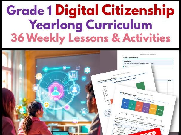 Grade 1 Digital Citizenship Yearlong Curriculum | 36 Weekly Lessons & Activities
