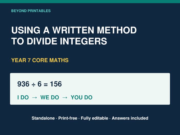 Using a Written Method to Divide Integers | Year 7 Core Maths |  Print-Free I Do–We Do–You Do