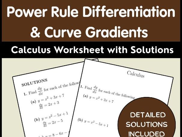 Power Rule Differentiation & Curve Gradients Calculus Worksheet with Solutions