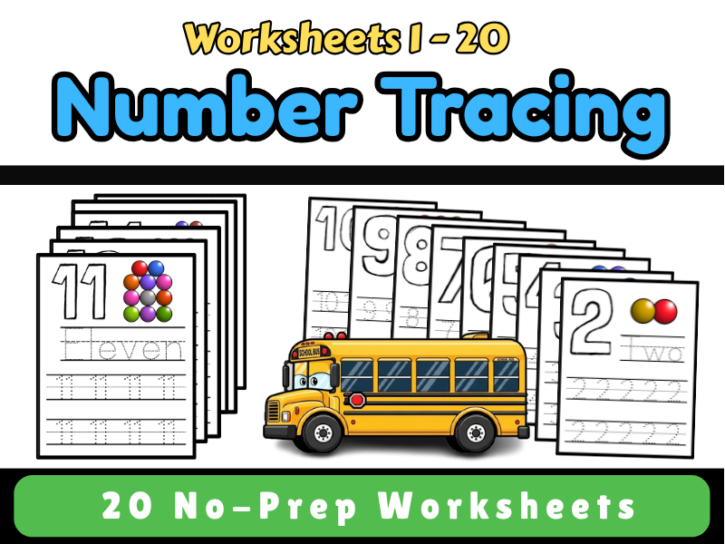 Number Tracing Worksheets 1-20 for Kindergarten & Preschool | No Prep Math Cente