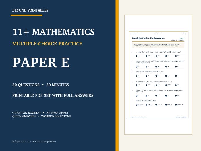 11+ Maths Practice Paper E | 50-Question Multiple Choice Test with Answers