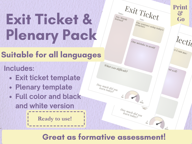 Lesson Plenaries & Exit Tickets (SEL-Friendly): Spanish, French, German, Italian