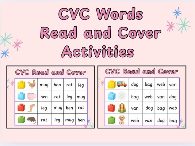 CVC Words Read and Cover Cube Activity