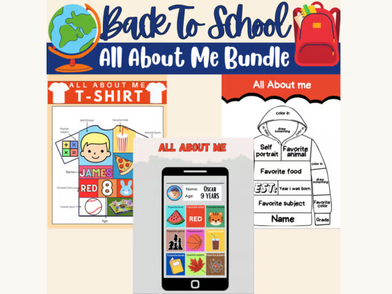 All About Me Worksheet Bundle: First Week of School Craft Activities