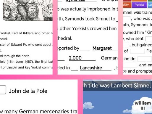 Lambert Simnel: Comprehension and Information Sheet