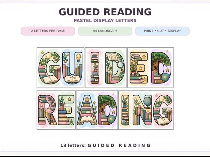 Pastel Guided Reading Classroom Display Letters | A4 Landscape Printable PDF