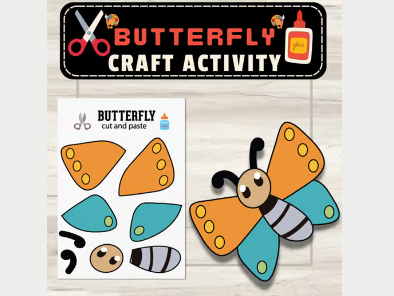 Butterfly Craft Cut & Paste Activity: Spring March Crafts Activities (insects)