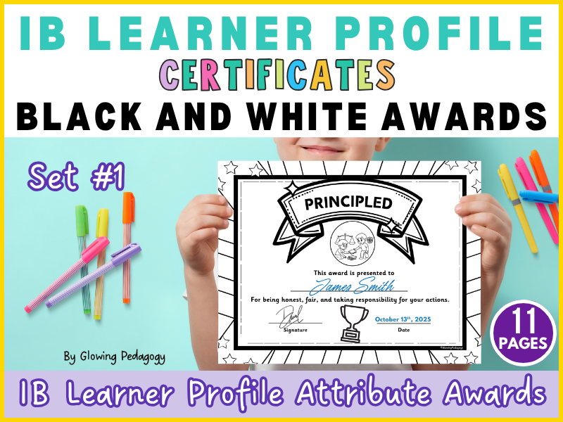 IB PYP Learner Profile Certificates – Printable Black & White Awards