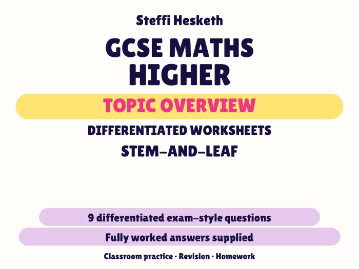 GCSE Higher Stem-and-leaf | Topic Overview Differentiated Worksheet
