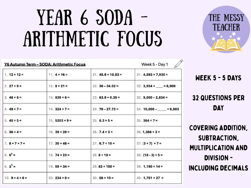 Year 6 Autumn Term Arithmetic Focus Start of the Day Activity - Week 5