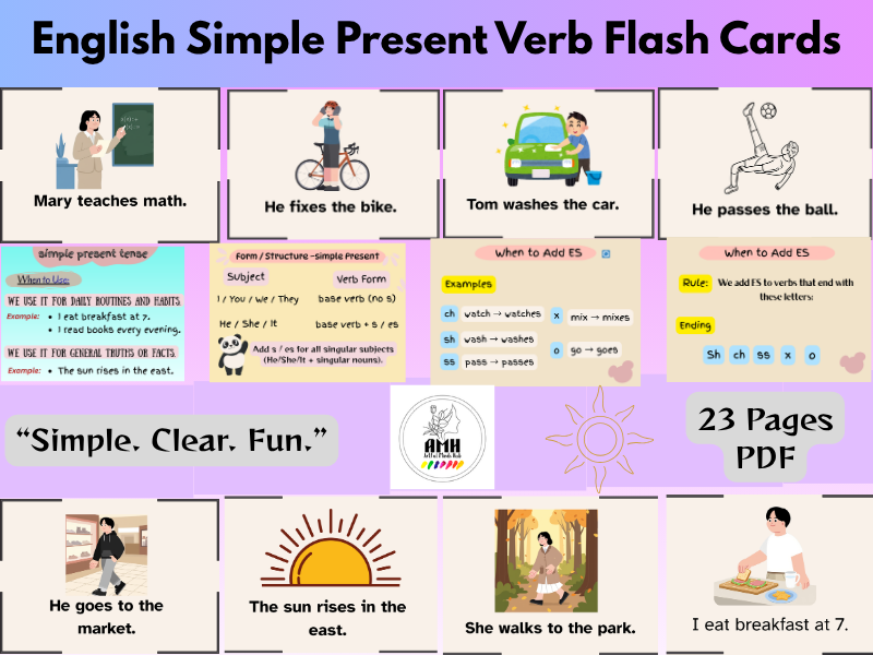 English Simple Present Verb Flash Cards