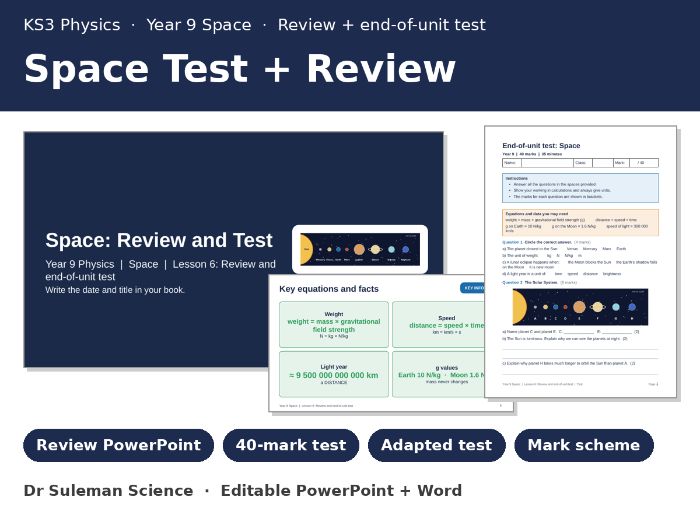 KS3 Physics Space End of Unit Test + Review Lesson