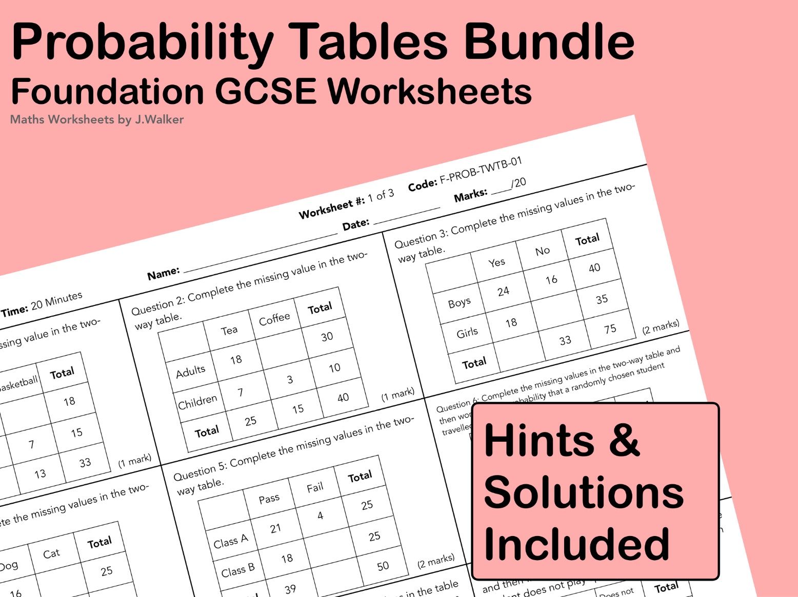 GCSE Maths: Probability Tables Bundle - Foundation Tier