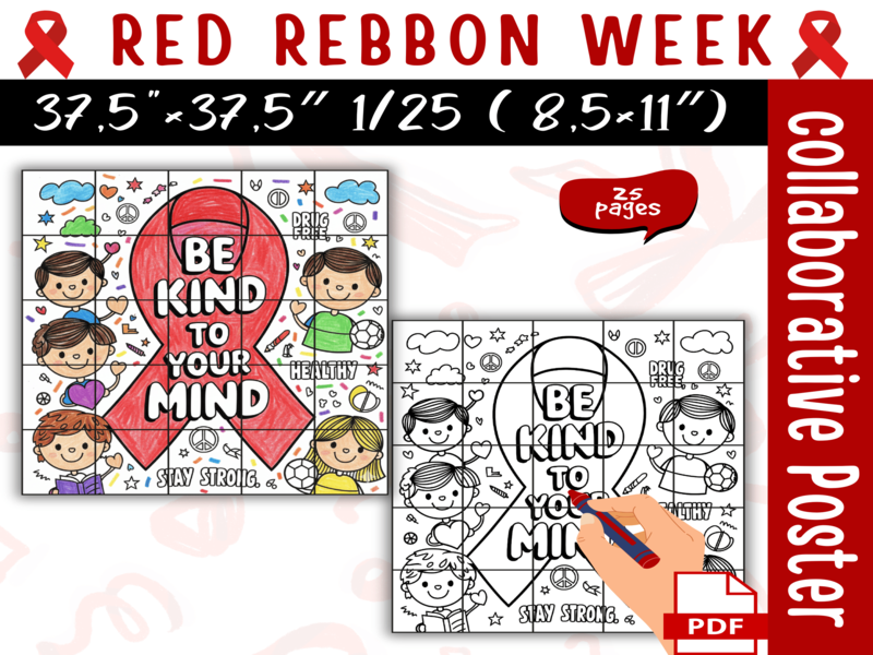 Red Ribbon Week Collaborative poster Coloring Pages - Bulletin Board Projects