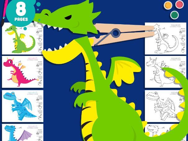 Dragon Clothespin Puppets, Color Cut and Create Fantasy Dragon Activity
