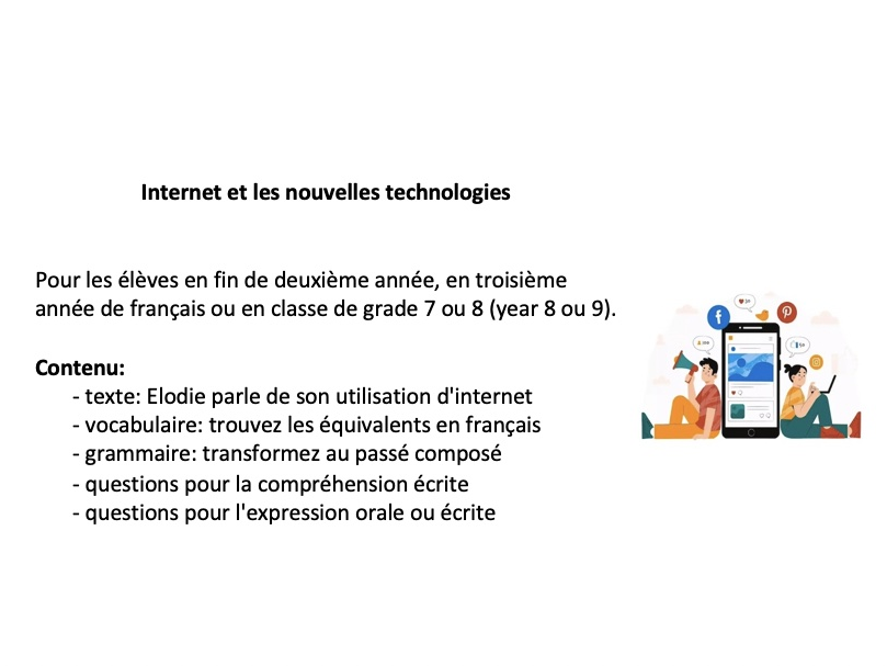 French reading (year 8 or 9 - grade 7 or 8): Internet