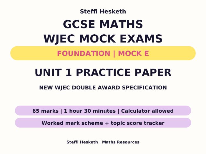 WJEC GCSE Maths & Numeracy Unit 1 Foundation Mock E + Mark Scheme